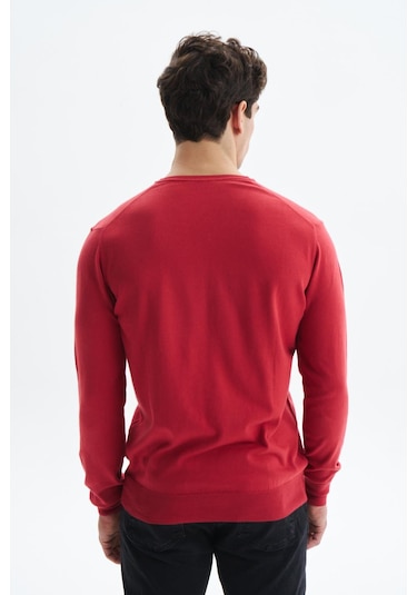 Arma Erkek Slim Fit Likralı Pamuklu Örme V Yaka Triko Kazak K0kro0854 Kırmızı
