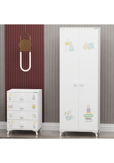 Melina Yıldız 2 Kapaklı Bebek Odası + Yatak + Uyku Seti - Ayıcık Beyaz