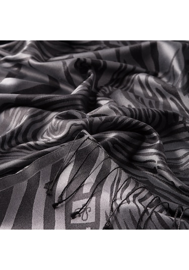 İpekevi Gümüş Zebra Jakar Desenli İpek Şal Çok Renkli