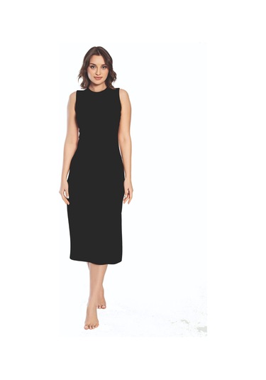 İmer 3164 Kalın Askı Uzun Viskon Elbise Kombinezon Siyah