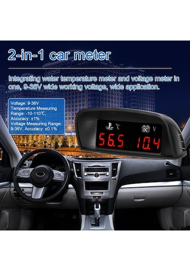 2 İn 1 Universal Araç Dijital Göstergesi Su Sıcaklığı Gerilim Ölçer Voltmetre 936v 18npt İle