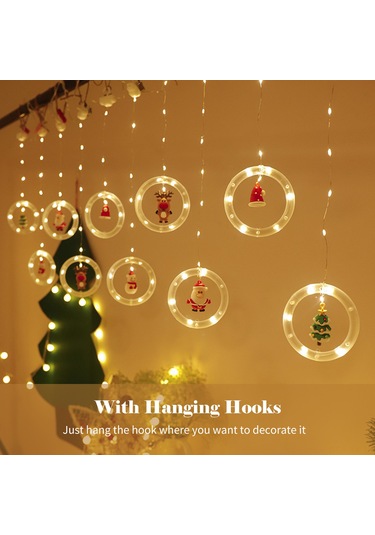 Shineyee Noel Santa Elma Kırmızı Led Perde Işıklı Süsü 3m Usb Sabit Aydınlatma Pencere Duvar Dekorasyonu