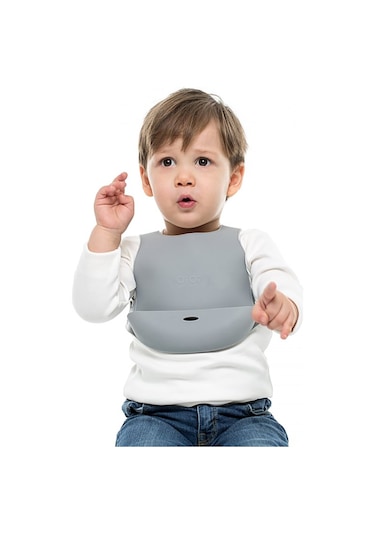 Oioi Silikon Mama Önlüğü Gri