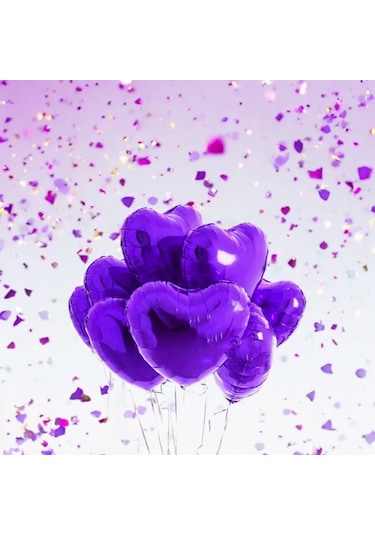 Brokoli Home 3 Adet Kalp Folyo Balon Mor Renk Uçan Balon 45 Cm 18 Karışık Renkli