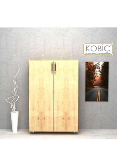 Kobiç Ofis Dosya Dolabı Kilitli Tam Kapak Suntalam Dolap 70x35x115 Cm Meşe Meşe