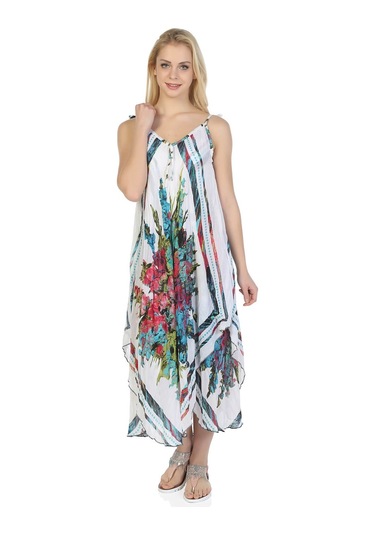 Askılı Vual Afrodit Midi Boy Elbise Beyaz 6077