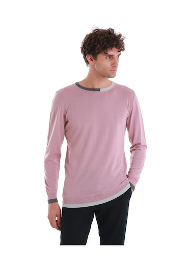 Hatemoğlu Pembe Regular Fit Düz Bisiklet Yaka Yünlü Triko Kazak 34122023a001 014 Pembe