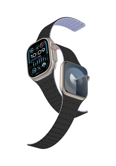 Watch Ultra 49mm Amazingthing Smoothie Sport Magnetik Tak Çıkar Silikon Strap Kayış Siyah-mor