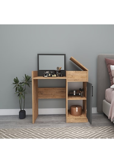 Arnetti Sedef Aynalı Makyaj Masası Atlantik Çam Antrasit