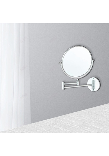 Suntek Yuvarlak Çift Taraflı 3X Büyüteçli Duvara Monte Makyaj Aynası Gümüş