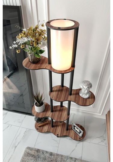 Ravilo Travers Raflı Lambader Ceviz Ceviz