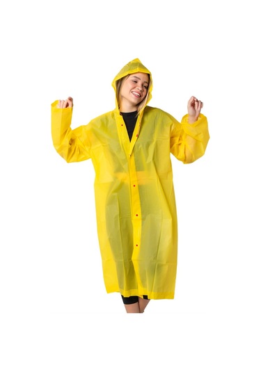 Marlux Unisex Su Rüzgar Geçirmez Kapüşonlu Çıtçıt Düğme Eva Yağmurluk - Sarı - Kırmızı