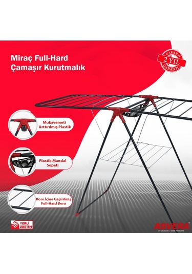 Safir Serisi - Miraç Full-hard Borulu Çamaşır Kurutmalık - Sepetli Çamaşır Kurutma Askısı Antrasit