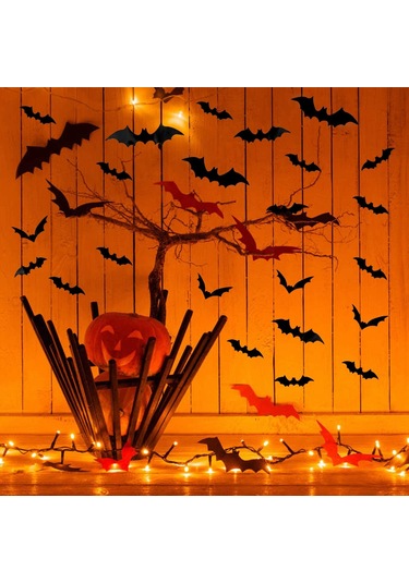 Mufunye Halloween 3d Gerçekçi Kanatlı Yarasa Sticker, Yeniden Kullanıma Uygun, Temiz Yüzeylere Uygulanabilir Dekoratif Dekal Diğer