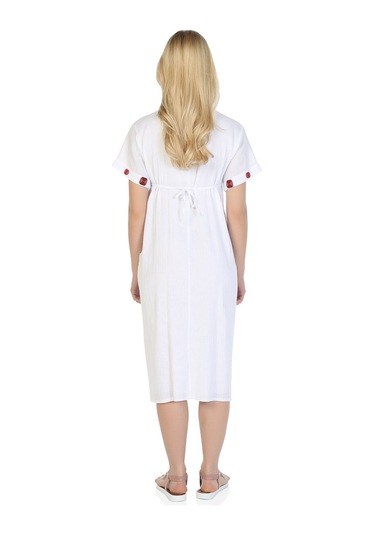 Kısa Kol Şile Bezi Melek Midi Boy Elbise Beyaz Byz Beyaz