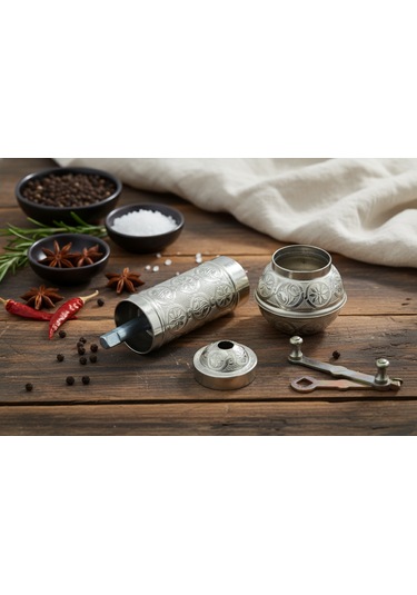 Zamak Metal Gümüş Renk 3 Lü Set Karabiber,kahve,çörek Otu El Değirmeni Öğütücü Grinder Gümüş