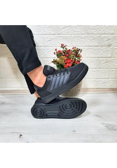 Bestof 074 Siyah-siyah Sneaker Düz Taban Hafif Rahat Spor Çift Ayakkabısı 001