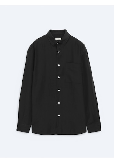 Kip Siyah Düz Oversize Fit Dokuma Casual Gömlek Siyah