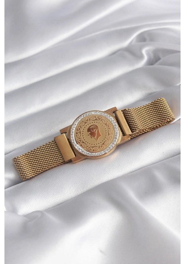 Dodes Dodes 316l Çelik Gold Renk Mıknatıslı Hasır Zirkon Taşlı Çeyrek Altın Model Kadın Bileklik Tg2 Çok Renkli