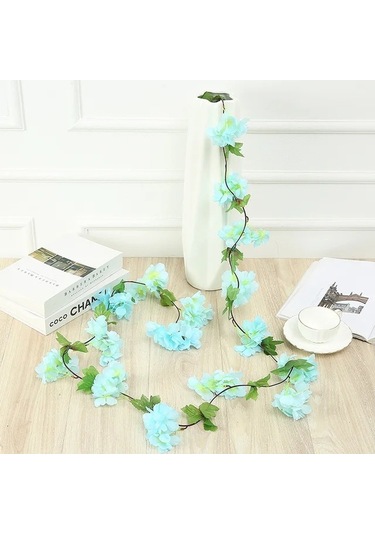 Yapay Çiçek Bahar Dalı Sarmaşık Japon Kiraz Çiçekli 230 Cm 18 Çiçekli 1.kalite Dolanabilen Model - Mavi