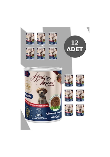 How Meow Jöleli Tavuk Ciğerli Parça Etli Yavru Köpek Yaş Maması 12 x 400 G