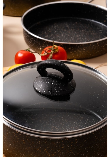 Çarşıdayız 7 Parça Eda Granit Siyah Siyah Tencere Seti Siyah