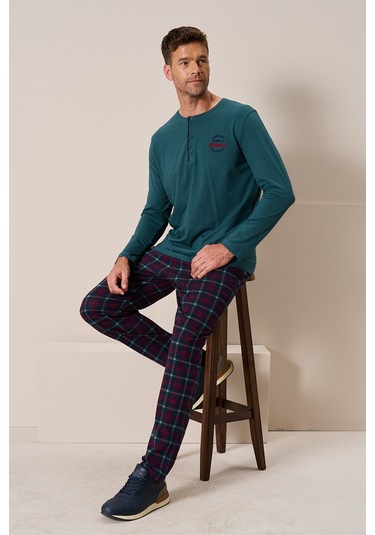 Erkek Penye Uzun Kol Pijama Takımı 3196 Zümrüt Zümrüt
