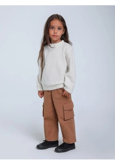 Kız Çocuk Simli Kırçıllı Bluz-14313 Krem