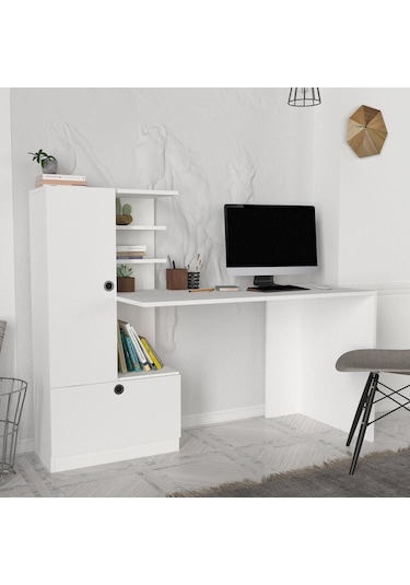 Dekorister Domingos Kitaplıklı Çalışma Masası Beyaz