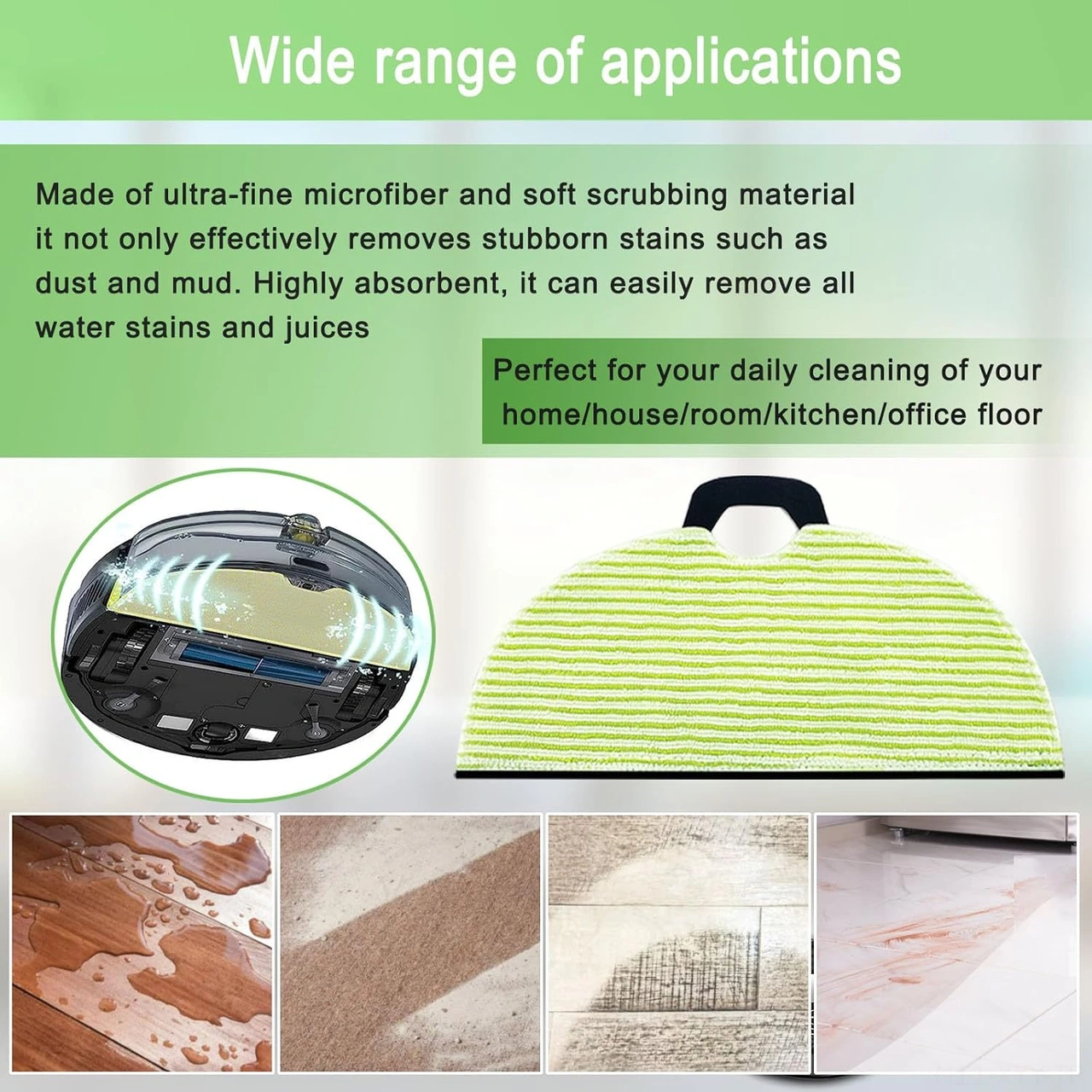Yaleker 8 Adet Süpürge Robotu Yedek Mop Padı - Temizleme Bezleri Seti Yeşil