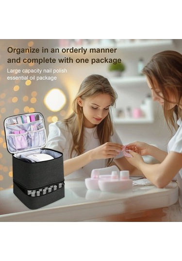 Novahub Çift Katmanlı Kozmetik Çantası, Grand Kapasiteli Taşınabilir Tırnak Alet Çantası Siyah Siyah