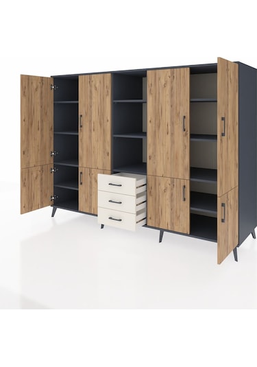 Kronos Dolap 11 Raflı 3 Çekmeceli 8 Kapaklı 220x59x163 Antrasit-ç Antrasit-çam/aytaşı