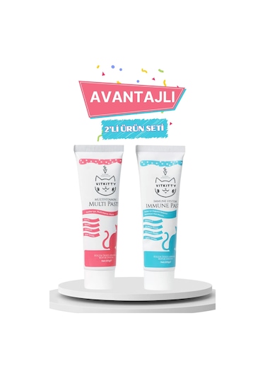 Vitkitty Kediler İçin Bağışıklık Sistemini Destekleyen Multivitamin Malt Macun Seti 2'li Set