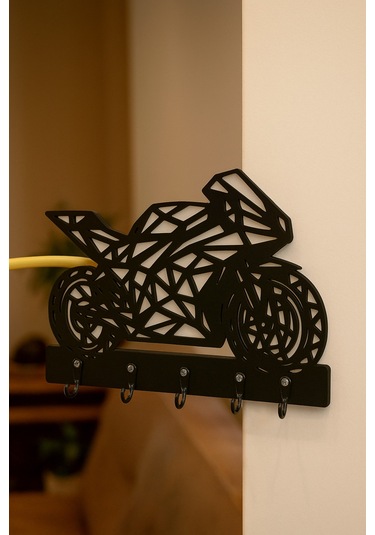 Motosiklet Duvar Tipi Anahtarlık Askılığı 5 Kancalı Siyah - Beyaz