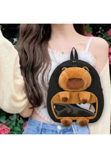 Homyl Capybara Sırt Çantası Doldurulmuş Hayvan Tatil Siyah