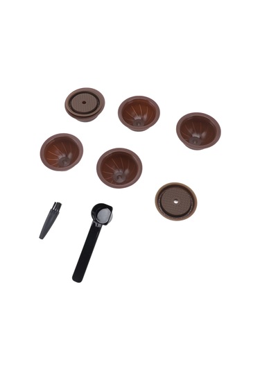 Dofolink Nescafé Vertuoline İçin Yeniden Kullanılabilir Kahve Kapsülü Seti: 5 Boş Kapsül, 2 Silikon Kapak, Kaşık Ve Fırça - Dıy Kahve Hazırlama Kahverengi