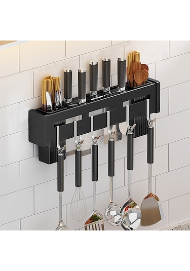 Sones Mutfak Duvara Monte Raf Delme Çubukları Tutucu, Renk:siyah 30cm