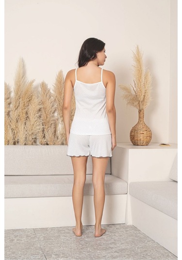 Kadın Tıny Polka Dot Pattern İp Askılı Takım Beyaz