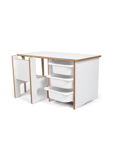 Industrial Living 3 Çekmeceli Çocuk Etkinlik Masası - Beyaz Mdf - Beyaz