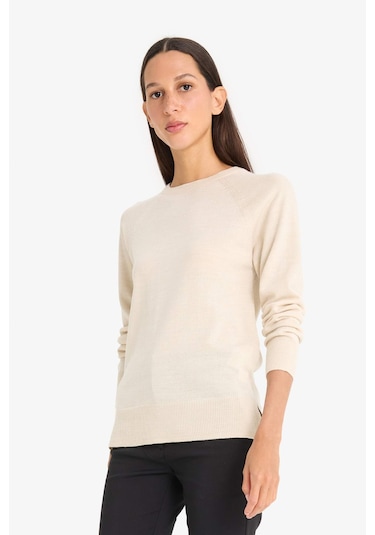 Defacto Relax Fit Bisiklet Yaka Basic Düz Triko Kazak I6913az25wnbg420 Bej