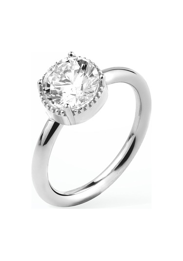 14 Ayar Altın Kaplama Yuvarlak Kesim Tektaş Gümüş Yüzük - Rs00103 Altın