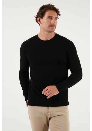 Buratti Pamuklu Bisiklet Yaka Slim Fit Basic Erkek Sweat 5905073 Siyah