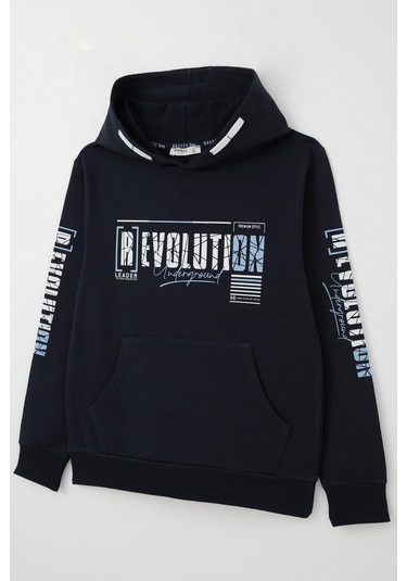 Breeze Erkek Çocuk Sweatshirt Kapüşonlu Kanguru Cepli 9-16 Yaş, Lacivert Lacivert