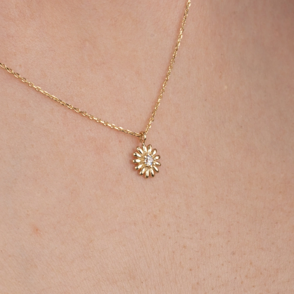 Gümüş Kolye - Zirkon Taşlı Tasarım 925 Ayar Gümüş Kolye Sarı