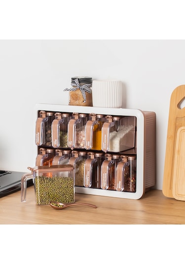 Porsima 1120 12li Standlı Kaşıklı Kapaklı Baharatlık Seti Bakır B Beyaz