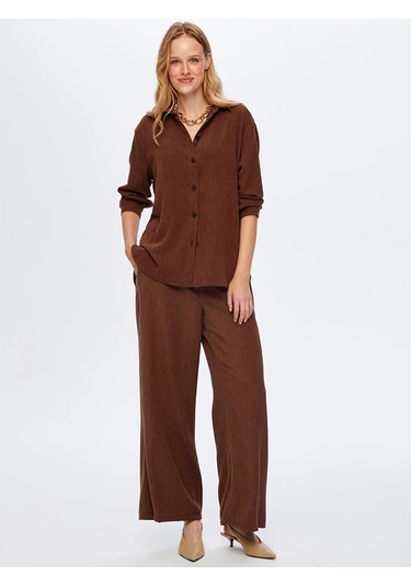 Faik Sönmez Kendinden Dokulu Şönil Kadın Tunik W26tnk013 Kahverengi