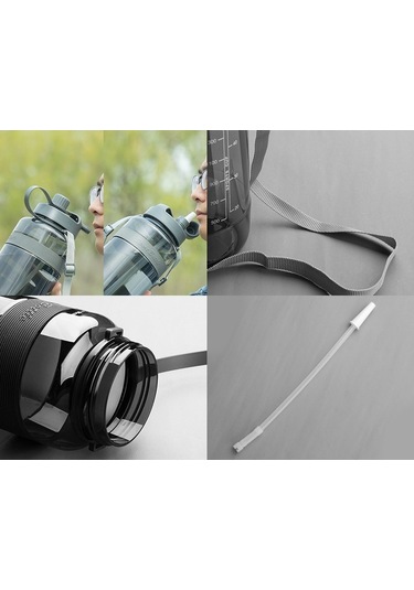 Yeni Spor Içme Suyu Şişesi Saman Ile Bpa Ücretsiz 1000 Ml 2000Ml Plastik Su Içme Şişesi Su Için 1L 1 Litre-1000Ml Mavi-Çift Saman