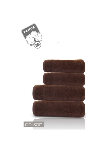 4'lü Kahverengi Havlu Seti %100 Pamuk - 2 Adet El Havlusu 50x90 Ve 2 Adet Banyo Havlusu 70x140 Kahve