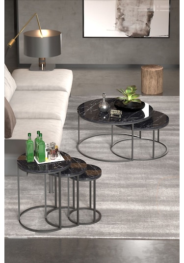 Orta Sehpa Ve Zigon Sehpa Set İkili Lüx C Zigon Bendir