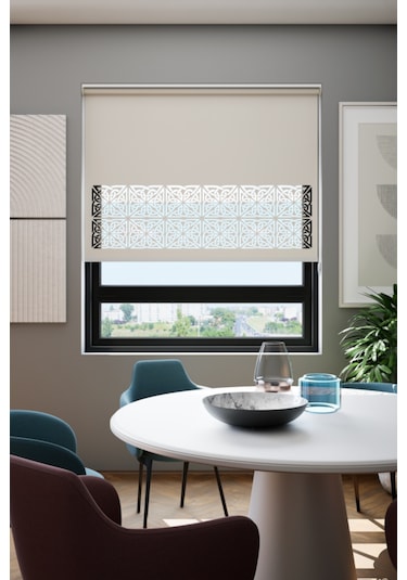 Lazer Kesim Mat Stor Perde, Lazer Kesimli Klasik Serisi, C-161002 Ekru Renk Ekru